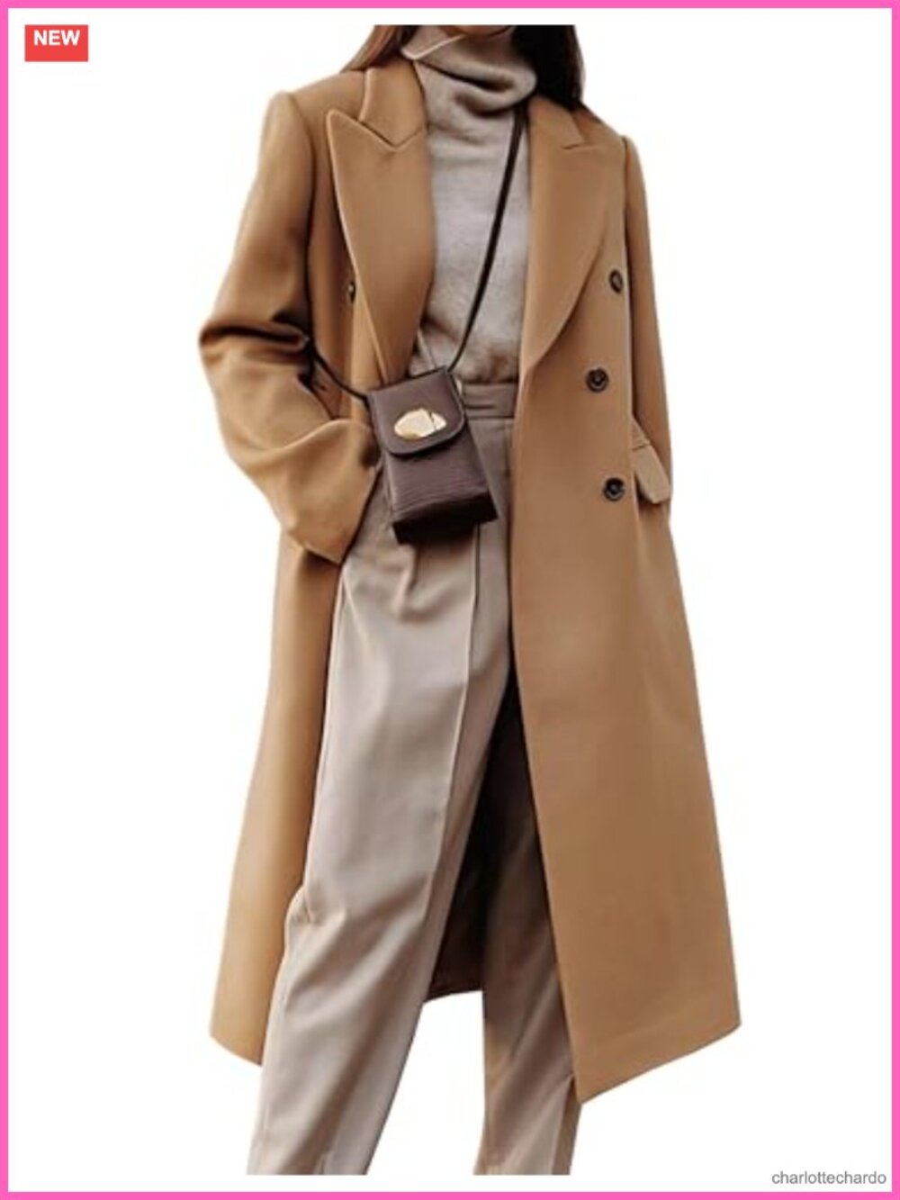 Womens Long Wool Blend Trench Coat Double Breasted Peacoat